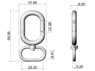 Luxury Metal Bag Hook Premium Purse Carabine 25mm 3D print model