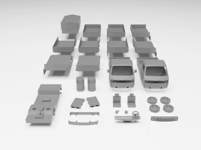 VW T3 Doka- H0 scale van model kit 3D print model