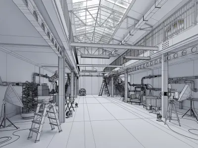 Hangar Building with STUDIO SET Low-poly 3D model