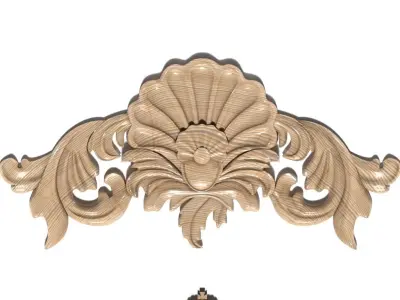 Cartouche-037 ornate carving of flower and leaves 3D model