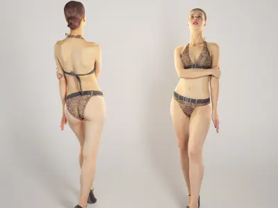 Slim pretty woman in a swimsuit looking up 218 Low-poly 3D model