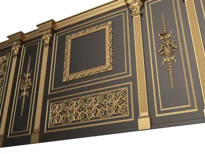 Boiserie Classic Wall with Mouldings 017 Black Low-poly 3D model