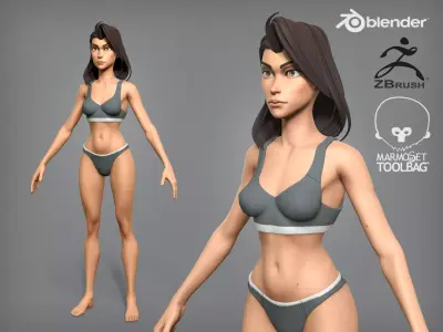 Cartoon female character Sarah base mesh Low-poly 3D model