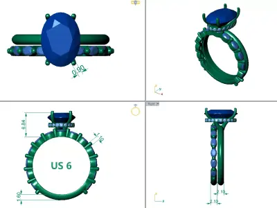 Oval Engagement Ring Set with Hidden Halo and Eternity Band 3D print model