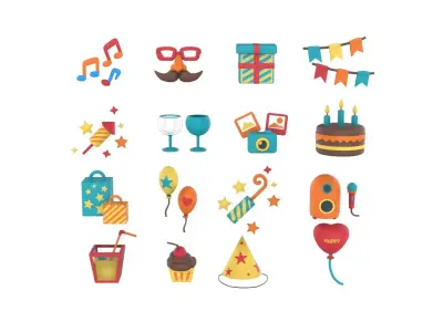 Cartoon Party Icons Pack v001 Low-poly 3D model