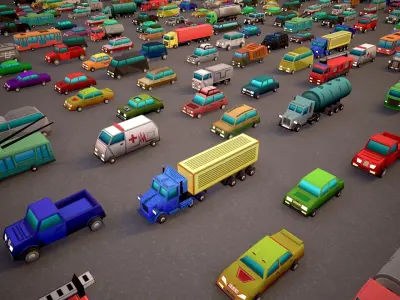 TOON VEHICLES Low-Poly Set of 44 Cars Low-poly 3D model
