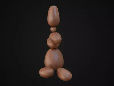 Wood Magnetic Balance Stone Sculpture Low-poly 3D model