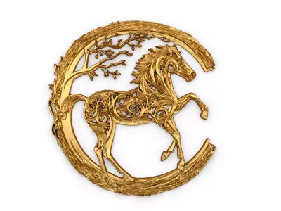 decor set wall panel horse relief mural CNC 10 3D print model