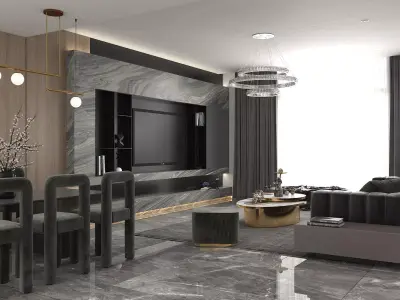 Living Room and Kitchen Scene 3D model