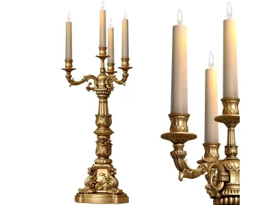 Gold Classic Palace Antique Candlestick Candle Holder 3D model