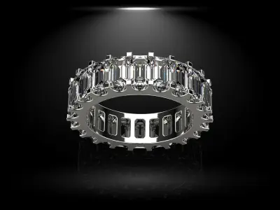 Emerald Cut Wedding Ring Three Sizes N70 3D print model