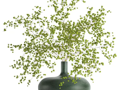 Decorative bouquet of branches with green berries in a vase 99 3D model