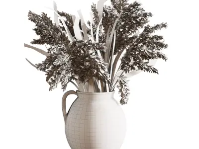 Handcrafted Earthenware Jug with Dried Pampas 3D model