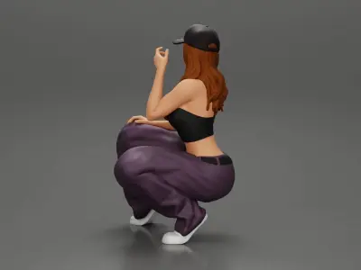 Chola gangster homie lowrider girl in cap sitting beside car 3D print model