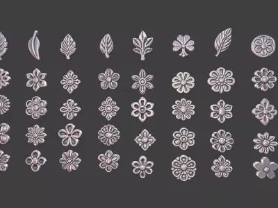 set of 40 Small Decorative floral 3D Models Jewelry  3D print model