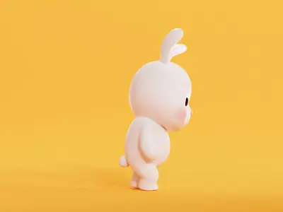 Chibi Kawaii Bunny Character  Cute Cartoon Animated  Low-poly 3D model