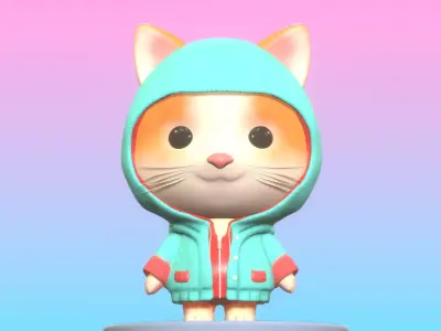 Cute Cat With Jacket  3D model