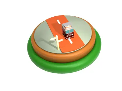 Hippie Van on Road Low Poly Model Low-poly 3D model