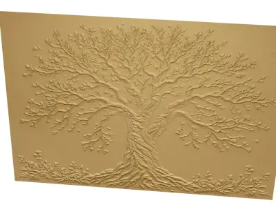 modern tree panel wall decor set relief stl mural CNC 310 3D model