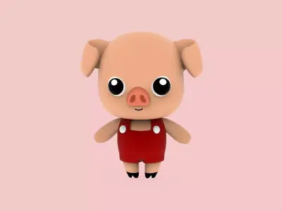 Cartoon Pig  Animated Low-poly 3D model