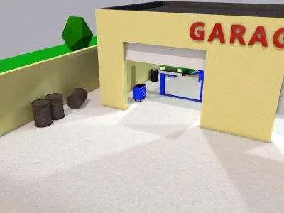 Yancher city low poly garage body shop Low-poly 3D model