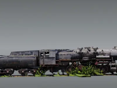 Abandoned rusty steam locomotive 3D model