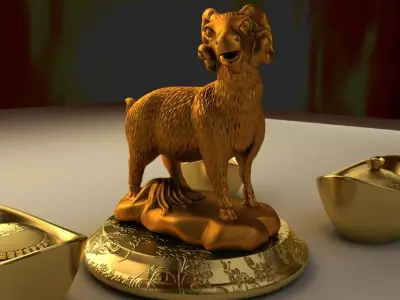 Chinese gold ingot with goat 3D model