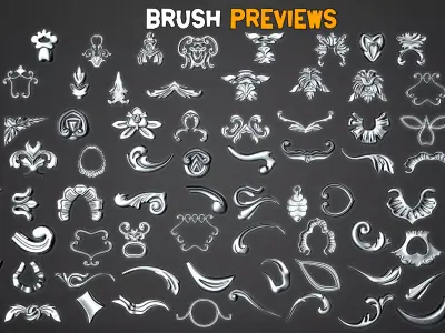150 Ornamental Brushes and  IMM   Vol 50 Low-poly 3D model