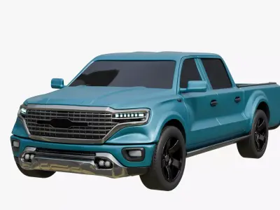  Double Cabin Blue Pickup Car Low-poly 3D model
