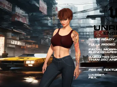 Tattoo girl full rigged - game ready - animated Low-poly 3D model