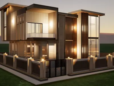 Modern Bungalow with Private Villa Aesthetic  Low-poly 3D model