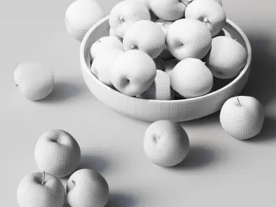 Apples in a wooden bowl Low-poly 3D model