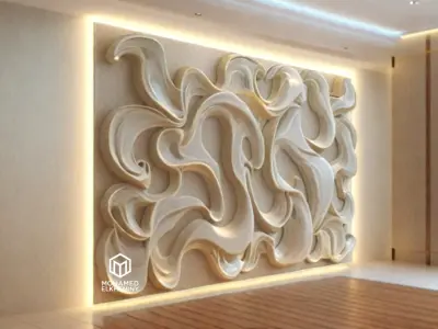 modern panel wall decor set wall relief mural CNC 94  3D model