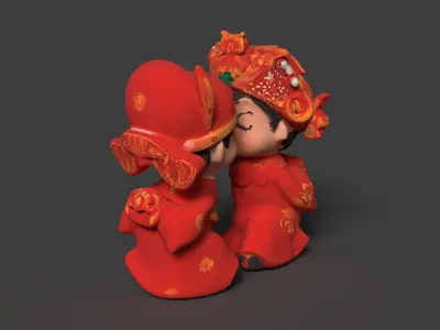 Chinese wedding couple figure  Low-poly 3D model