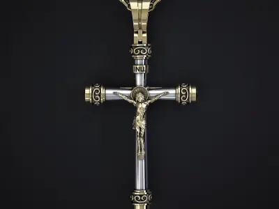 A CROSS WITH A CRUCIFIX AND CABOCHONS 3D print model