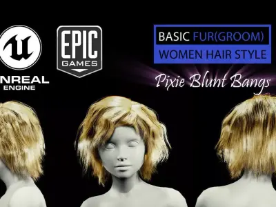 Pixie Blunt Bangs Groom Real-Time Hairstyle Unreal Engine 4  Low-poly 3D model