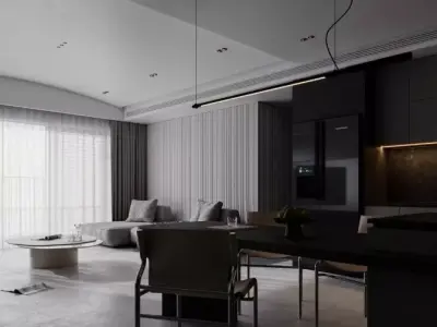 Modern Minimalist Living Room 3d and Kitchen Interior 3d Model Low-poly 3D model