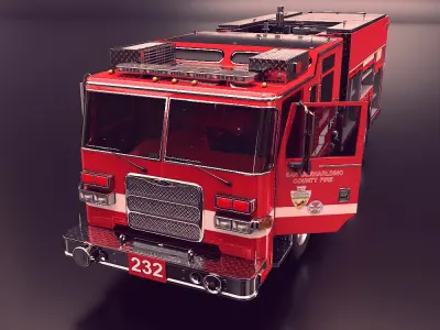 Fire truck fire engine truck PBR 3d model  Low-poly 3D model