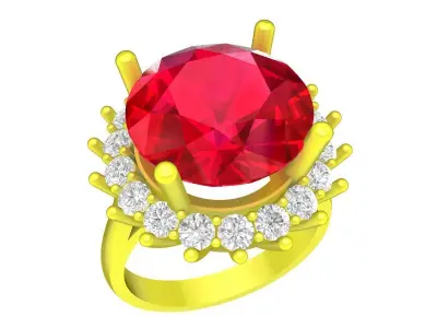 A4802 Big Diamond Halo Women Ring 3D print model