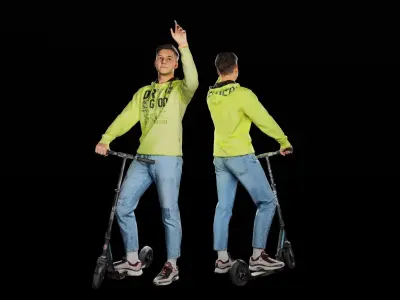 Young man on a skooter 27 Low-poly 3D model