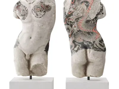 Tattoo classic man torso Low-poly 3D model