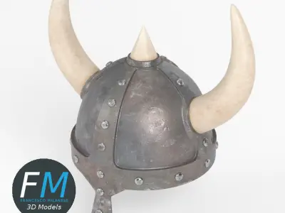 Medieval helmet with horns 3D model