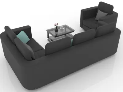 Long and Small Sofa Living with Center Table Living Room 3D model