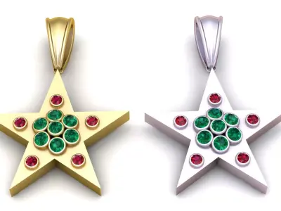 Gold Star Pendant with Emerald 3D print model
