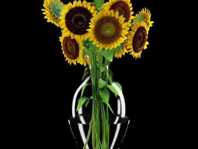 Sunflowers in glass vase 3D model