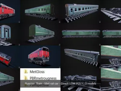 Russian  Train - Mail rail car - Coach LOW POLY 3D Model Pack