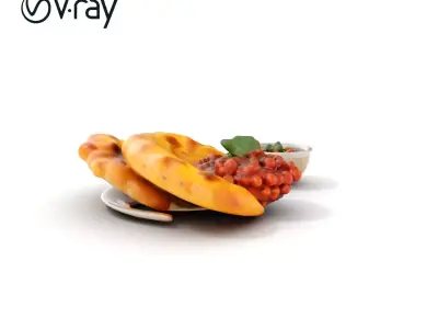 Traditional Indian Cuisine Model Pack with Naan and Curry Low-poly 3D model