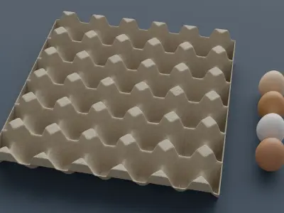 Egg trays with 4 different colors of egg Low-poly 3D model