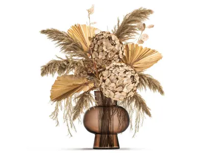 Set of bouquets of dried flowers pampas grass hydrangea 281 3D model