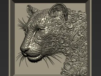 Decorated Leopard Head A71 3D print model